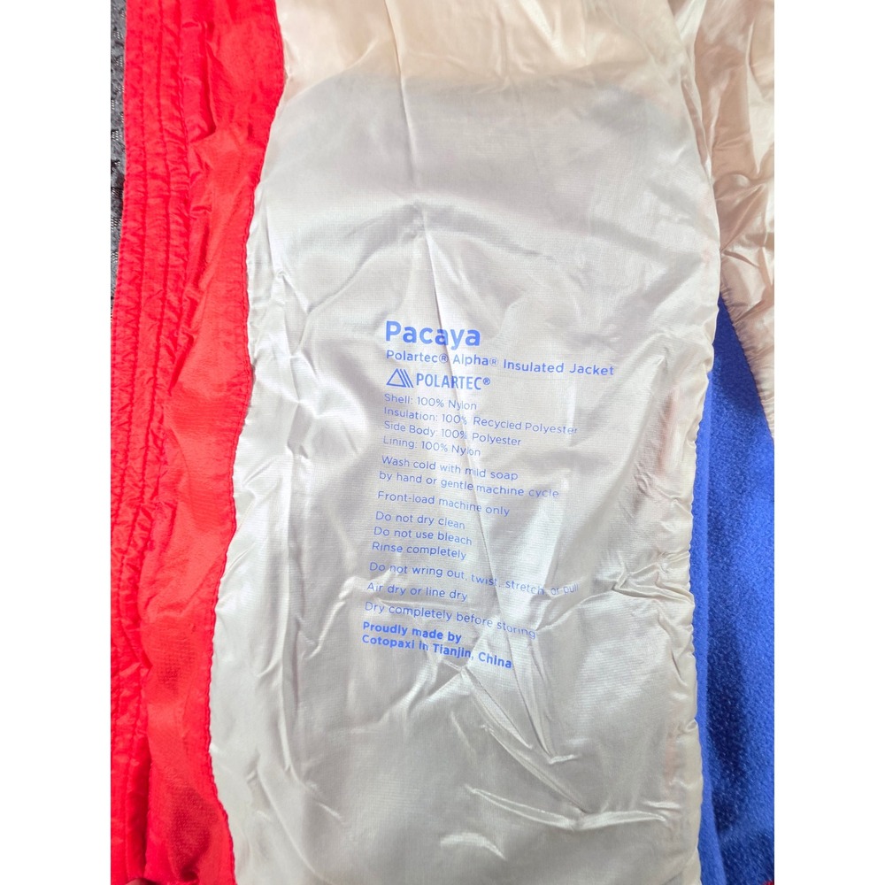 Cotopaxi Pacaya Insulated Hooded Jacket Mens Medium Colorblock Red Blue Cream - Picture 9 of 13